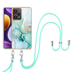 Handyhülle Silikon Hülle Gummi Schutzhülle Flexible Modisch Muster mit Schlüsselband Lanyard YB5 für Xiaomi Redmi Note 12 Turbo 5G Grün