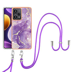 Handyhülle Silikon Hülle Gummi Schutzhülle Flexible Modisch Muster mit Schlüsselband Lanyard YB5 für Xiaomi Redmi Note 12 Turbo 5G Violett