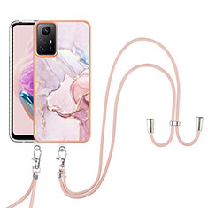 Handyhülle Silikon Hülle Gummi Schutzhülle Flexible Modisch Muster mit Schlüsselband Lanyard YB5 für Xiaomi Redmi Note 12S Rosa