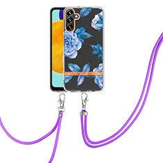 Handyhülle Silikon Hülle Gummi Schutzhülle Flexible Modisch Muster mit Schlüsselband Lanyard YB6 für Samsung Galaxy A34 5G Blau