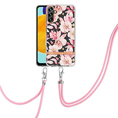 Handyhülle Silikon Hülle Gummi Schutzhülle Flexible Modisch Muster mit Schlüsselband Lanyard YB6 für Samsung Galaxy A34 5G Rosa