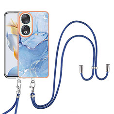 Handyhülle Silikon Hülle Gummi Schutzhülle Flexible Modisch Muster mit Schlüsselband Lanyard YB7 für Huawei Honor 90 5G Blau