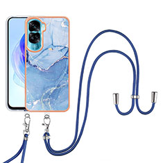 Handyhülle Silikon Hülle Gummi Schutzhülle Flexible Modisch Muster mit Schlüsselband Lanyard YB7 für Huawei Honor 90 Lite 5G Blau