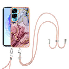 Handyhülle Silikon Hülle Gummi Schutzhülle Flexible Modisch Muster mit Schlüsselband Lanyard YB7 für Huawei Honor 90 Lite 5G Helles Lila