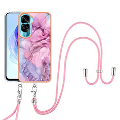 Handyhülle Silikon Hülle Gummi Schutzhülle Flexible Modisch Muster mit Schlüsselband Lanyard YB7 für Huawei Honor 90 Lite 5G Rosa