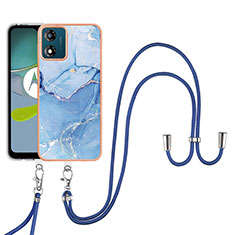 Handyhülle Silikon Hülle Gummi Schutzhülle Flexible Modisch Muster mit Schlüsselband Lanyard YB7 für Motorola Moto E13 Blau