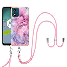 Handyhülle Silikon Hülle Gummi Schutzhülle Flexible Modisch Muster mit Schlüsselband Lanyard YB7 für Motorola Moto E13 Helles Lila