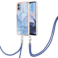 Handyhülle Silikon Hülle Gummi Schutzhülle Flexible Modisch Muster mit Schlüsselband Lanyard YB7 für Motorola Moto E22 Blau