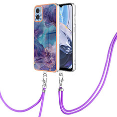 Handyhülle Silikon Hülle Gummi Schutzhülle Flexible Modisch Muster mit Schlüsselband Lanyard YB7 für Motorola Moto E22 Violett