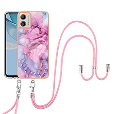 Handyhülle Silikon Hülle Gummi Schutzhülle Flexible Modisch Muster mit Schlüsselband Lanyard YB7 für Motorola Moto G53j 5G Helles Lila