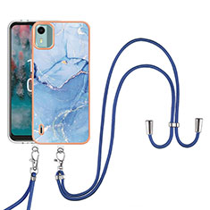 Handyhülle Silikon Hülle Gummi Schutzhülle Flexible Modisch Muster mit Schlüsselband Lanyard YB7 für Nokia C12 Pro Blau