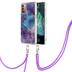 Handyhülle Silikon Hülle Gummi Schutzhülle Flexible Modisch Muster mit Schlüsselband Lanyard YB7 für Nokia G11 Violett