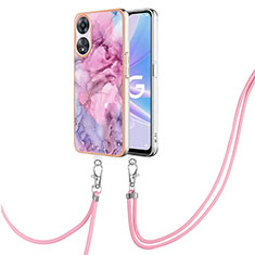 Handyhülle Silikon Hülle Gummi Schutzhülle Flexible Modisch Muster mit Schlüsselband Lanyard YB7 für Oppo A58 5G Rosa