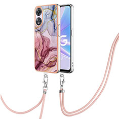 Handyhülle Silikon Hülle Gummi Schutzhülle Flexible Modisch Muster mit Schlüsselband Lanyard YB7 für Oppo A78 5G Helles Lila