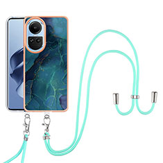 Handyhülle Silikon Hülle Gummi Schutzhülle Flexible Modisch Muster mit Schlüsselband Lanyard YB7 für Oppo Reno10 Pro 5G Grün