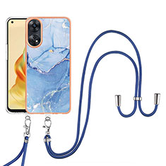 Handyhülle Silikon Hülle Gummi Schutzhülle Flexible Modisch Muster mit Schlüsselband Lanyard YB7 für Oppo Reno8 T 4G Blau