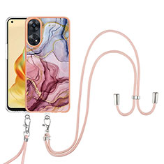 Handyhülle Silikon Hülle Gummi Schutzhülle Flexible Modisch Muster mit Schlüsselband Lanyard YB7 für Oppo Reno8 T 4G Helles Lila