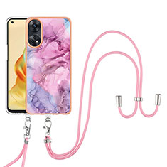 Handyhülle Silikon Hülle Gummi Schutzhülle Flexible Modisch Muster mit Schlüsselband Lanyard YB7 für Oppo Reno8 T 4G Rosa