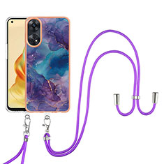 Handyhülle Silikon Hülle Gummi Schutzhülle Flexible Modisch Muster mit Schlüsselband Lanyard YB7 für Oppo Reno8 T 4G Violett