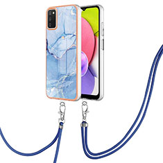 Handyhülle Silikon Hülle Gummi Schutzhülle Flexible Modisch Muster mit Schlüsselband Lanyard YB7 für Samsung Galaxy A02s Blau