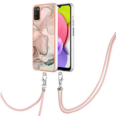 Handyhülle Silikon Hülle Gummi Schutzhülle Flexible Modisch Muster mit Schlüsselband Lanyard YB7 für Samsung Galaxy A02s Rosa