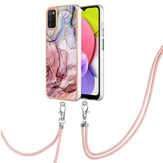 Handyhülle Silikon Hülle Gummi Schutzhülle Flexible Modisch Muster mit Schlüsselband Lanyard YB7 für Samsung Galaxy A03s Plusfarbig