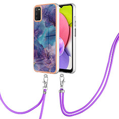 Handyhülle Silikon Hülle Gummi Schutzhülle Flexible Modisch Muster mit Schlüsselband Lanyard YB7 für Samsung Galaxy A03s Violett