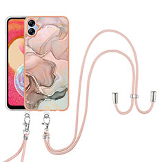 Handyhülle Silikon Hülle Gummi Schutzhülle Flexible Modisch Muster mit Schlüsselband Lanyard YB7 für Samsung Galaxy A04E Rosa