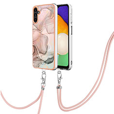 Handyhülle Silikon Hülle Gummi Schutzhülle Flexible Modisch Muster mit Schlüsselband Lanyard YB7 für Samsung Galaxy A04s Rosa