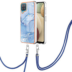 Handyhülle Silikon Hülle Gummi Schutzhülle Flexible Modisch Muster mit Schlüsselband Lanyard YB7 für Samsung Galaxy A12 5G Blau