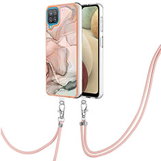 Handyhülle Silikon Hülle Gummi Schutzhülle Flexible Modisch Muster mit Schlüsselband Lanyard YB7 für Samsung Galaxy A12 Nacho Rosa