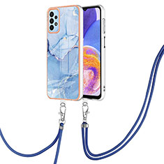 Handyhülle Silikon Hülle Gummi Schutzhülle Flexible Modisch Muster mit Schlüsselband Lanyard YB7 für Samsung Galaxy A13 4G Blau