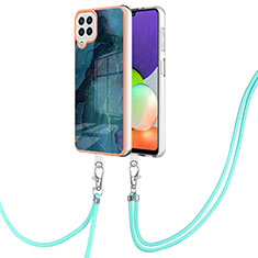 Handyhülle Silikon Hülle Gummi Schutzhülle Flexible Modisch Muster mit Schlüsselband Lanyard YB7 für Samsung Galaxy A22 4G Grün