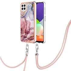 Handyhülle Silikon Hülle Gummi Schutzhülle Flexible Modisch Muster mit Schlüsselband Lanyard YB7 für Samsung Galaxy A22 4G Plusfarbig