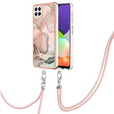 Handyhülle Silikon Hülle Gummi Schutzhülle Flexible Modisch Muster mit Schlüsselband Lanyard YB7 für Samsung Galaxy A22 4G Rosa