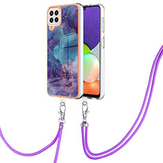 Handyhülle Silikon Hülle Gummi Schutzhülle Flexible Modisch Muster mit Schlüsselband Lanyard YB7 für Samsung Galaxy A22 4G Violett
