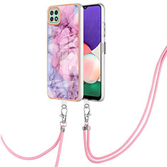 Handyhülle Silikon Hülle Gummi Schutzhülle Flexible Modisch Muster mit Schlüsselband Lanyard YB7 für Samsung Galaxy A22 5G Helles Lila