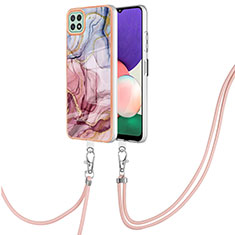 Handyhülle Silikon Hülle Gummi Schutzhülle Flexible Modisch Muster mit Schlüsselband Lanyard YB7 für Samsung Galaxy A22 5G Plusfarbig