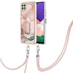 Handyhülle Silikon Hülle Gummi Schutzhülle Flexible Modisch Muster mit Schlüsselband Lanyard YB7 für Samsung Galaxy A22 5G Rosa