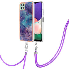 Handyhülle Silikon Hülle Gummi Schutzhülle Flexible Modisch Muster mit Schlüsselband Lanyard YB7 für Samsung Galaxy A22 5G Violett