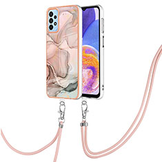 Handyhülle Silikon Hülle Gummi Schutzhülle Flexible Modisch Muster mit Schlüsselband Lanyard YB7 für Samsung Galaxy A23 4G Rosa