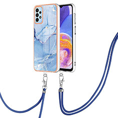 Handyhülle Silikon Hülle Gummi Schutzhülle Flexible Modisch Muster mit Schlüsselband Lanyard YB7 für Samsung Galaxy A23 5G Blau