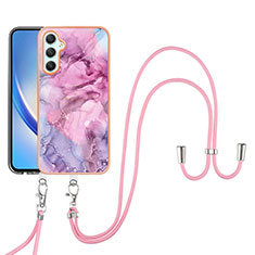 Handyhülle Silikon Hülle Gummi Schutzhülle Flexible Modisch Muster mit Schlüsselband Lanyard YB7 für Samsung Galaxy A24 4G Helles Lila