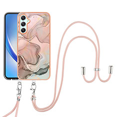 Handyhülle Silikon Hülle Gummi Schutzhülle Flexible Modisch Muster mit Schlüsselband Lanyard YB7 für Samsung Galaxy A24 4G Rosa