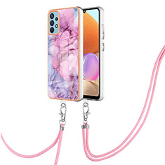 Handyhülle Silikon Hülle Gummi Schutzhülle Flexible Modisch Muster mit Schlüsselband Lanyard YB7 für Samsung Galaxy A32 4G Helles Lila