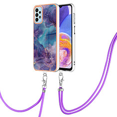 Handyhülle Silikon Hülle Gummi Schutzhülle Flexible Modisch Muster mit Schlüsselband Lanyard YB7 für Samsung Galaxy A32 5G Violett