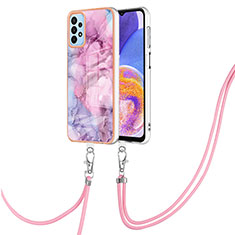 Handyhülle Silikon Hülle Gummi Schutzhülle Flexible Modisch Muster mit Schlüsselband Lanyard YB7 für Samsung Galaxy A52s 5G Helles Lila