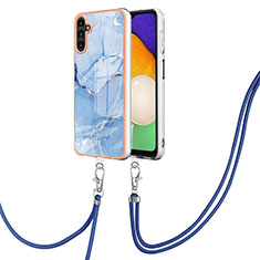 Handyhülle Silikon Hülle Gummi Schutzhülle Flexible Modisch Muster mit Schlüsselband Lanyard YB7 für Samsung Galaxy A54 5G Blau