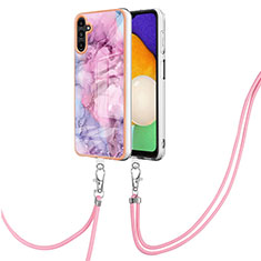 Handyhülle Silikon Hülle Gummi Schutzhülle Flexible Modisch Muster mit Schlüsselband Lanyard YB7 für Samsung Galaxy A54 5G Helles Lila