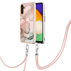 Handyhülle Silikon Hülle Gummi Schutzhülle Flexible Modisch Muster mit Schlüsselband Lanyard YB7 für Samsung Galaxy A54 5G Rosa